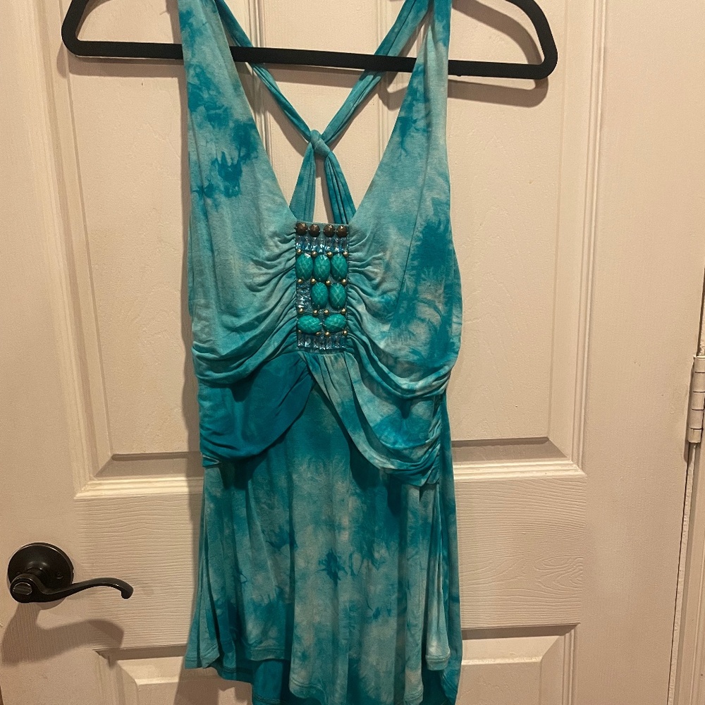 FUN AND FLIRTY VENUS TURQUOISE TIEDIE EMBELLISHED TOP (S)